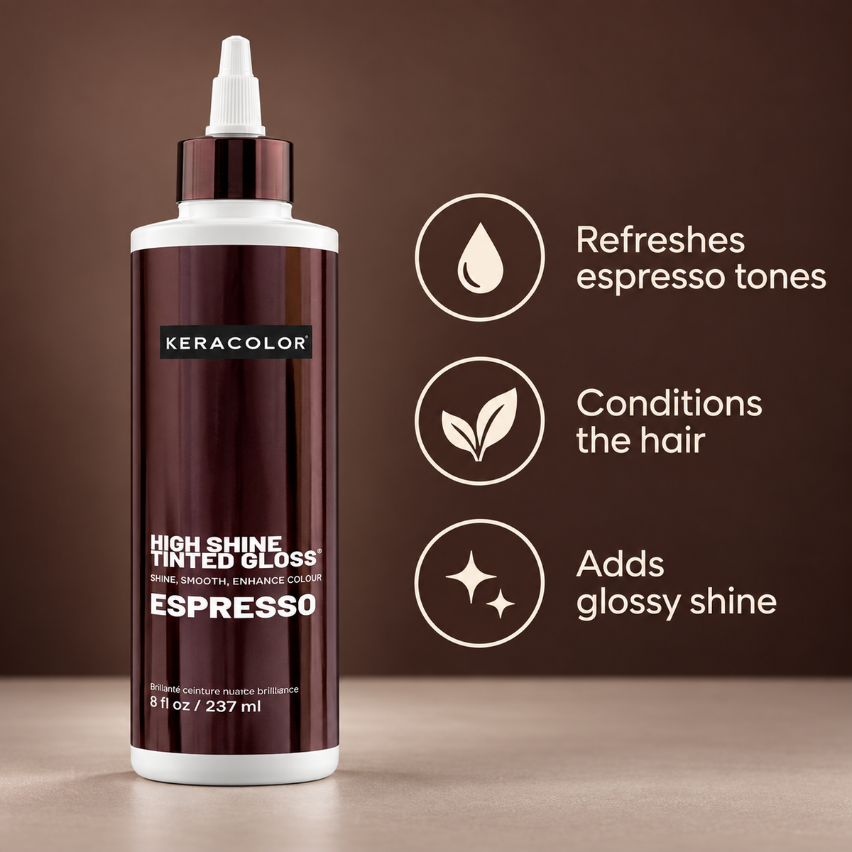 Keracolor High Shine Tinted Gloss Espresso — product benefits