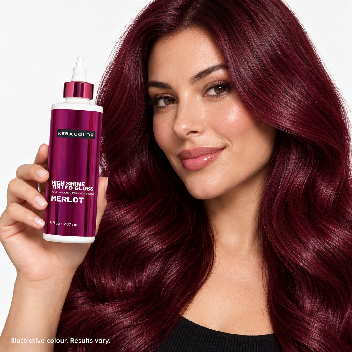 Keracolor High Shine Tinted Gloss Merlot — model and salon context