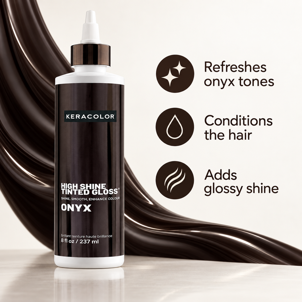 Keracolor High Shine Tinted Gloss Onyx — product benefits