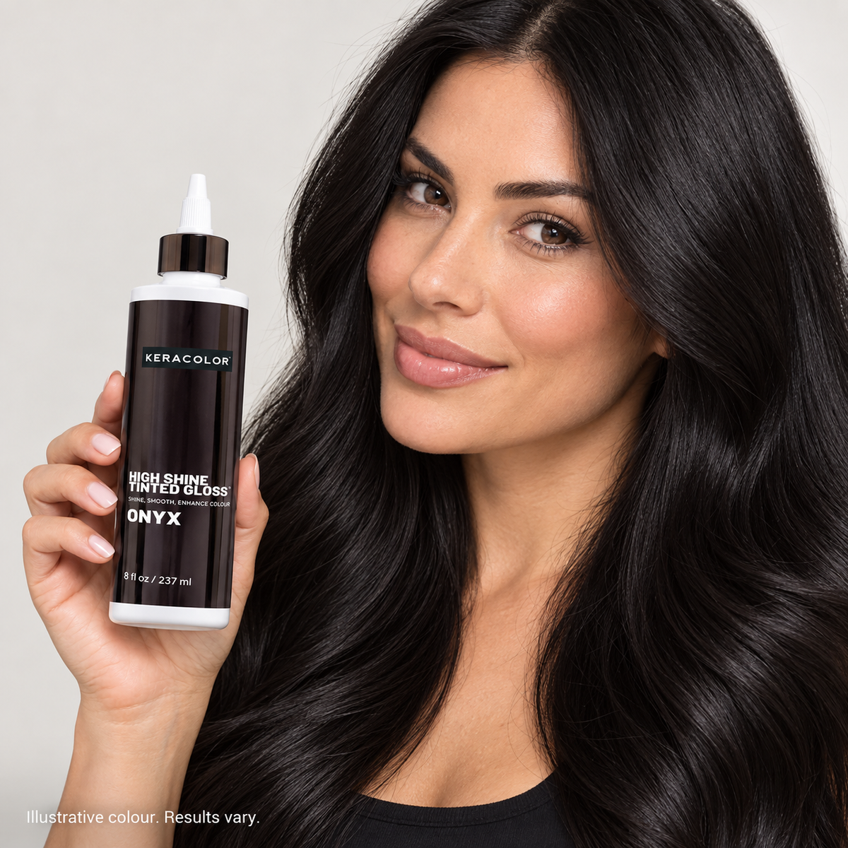 Keracolor High Shine Tinted Gloss Onyx — model and salon context