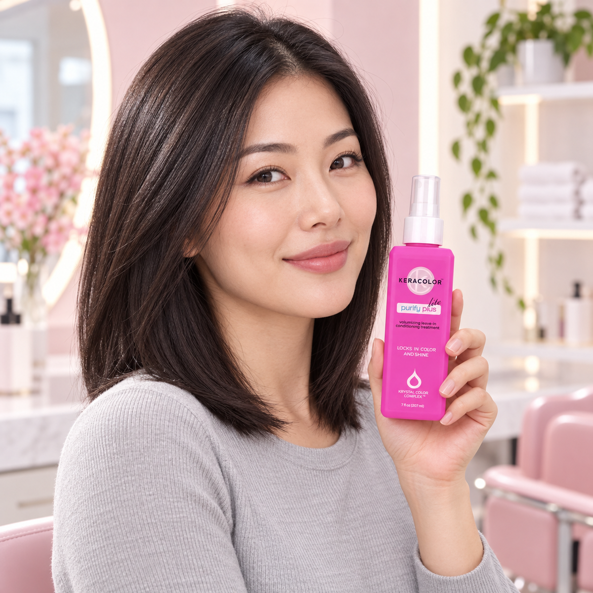 AI-created salon lifestyle illustration for Keracolor Purify Plus Lite 207ml.