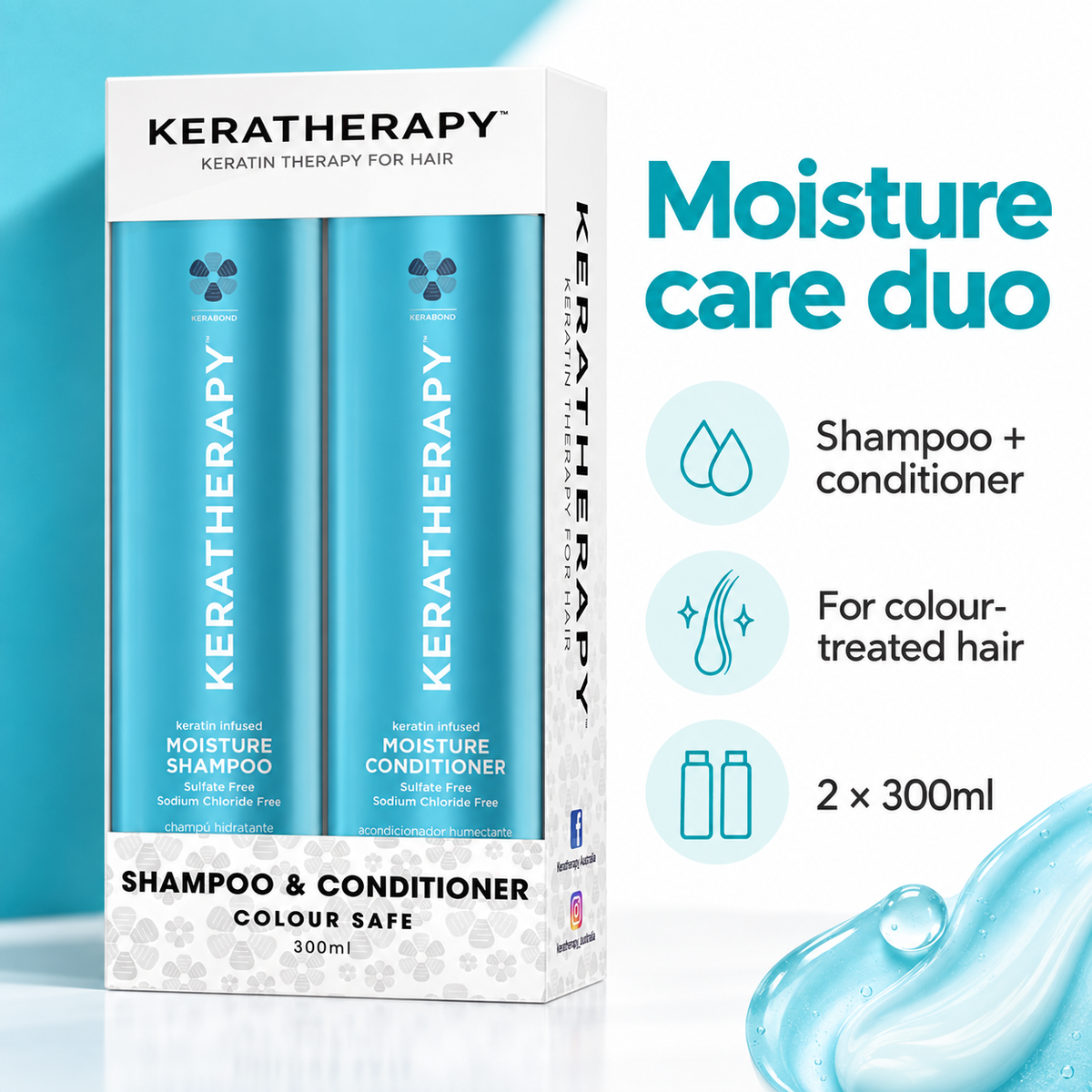 Keratherapy Moisture Shampoo & Conditioner Duo 300ml — key product benefits