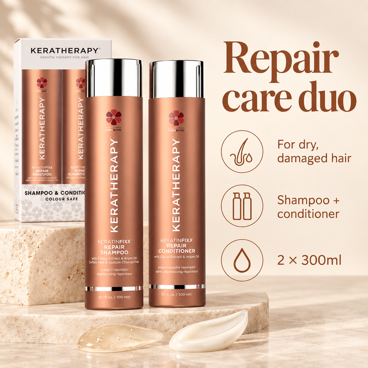 Keratherapy Repair Shampoo & Conditioner Duo 300ml — key product benefits