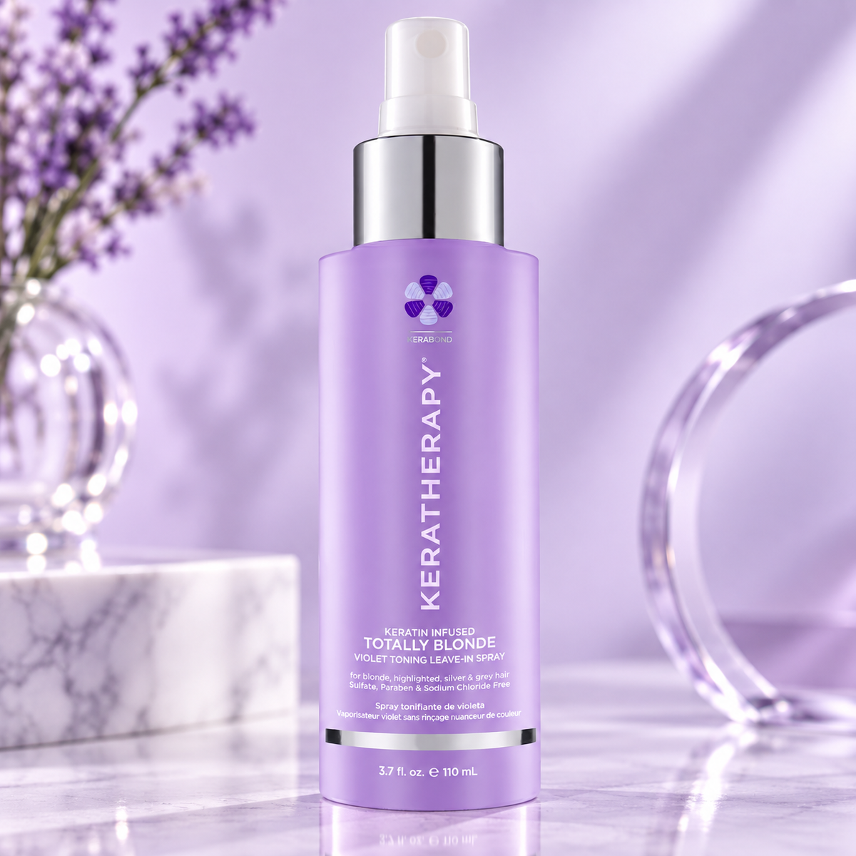 Keratherapy Totally Blonde Violet Toning Leave In Spray 110ml packaging detail.
