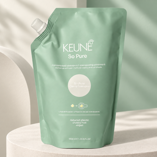 Keune So Pure Clarify Shampoo Refill 1000ml — studio product photograph