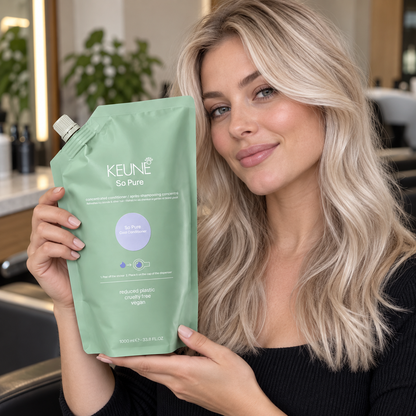 Keune So Pure Cool Conditioner Refill 1000ml — model and salon context