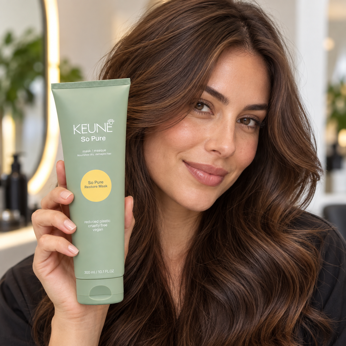 Keune So Pure Restore Mask 300ml — model and salon context