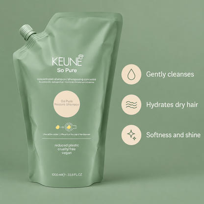 Keune So Pure Restore Shampoo Refill 1000ml — product benefits