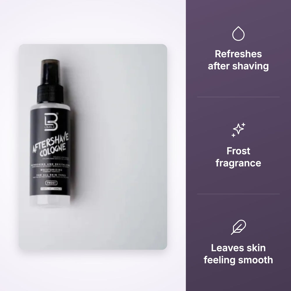 L3VEL3 Aftershave Cologne Frost 100ml key benefits infographic