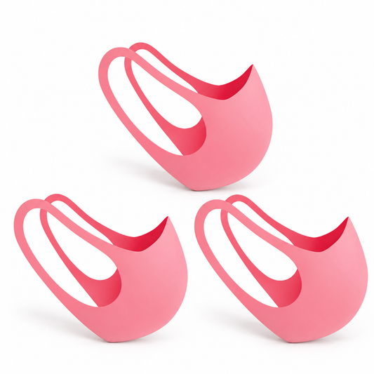 Three pink L3VEL3 face masks included in the pack, shown on white.