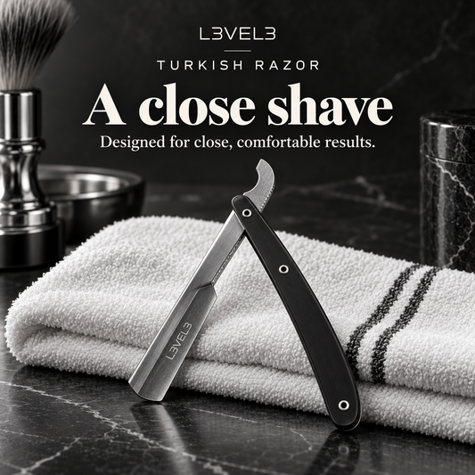 L3VEL3 Turkish Razor Black — A close shave. Designed for close, comfortable results.