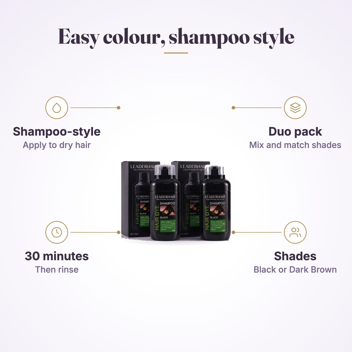 LEADERHAIR Instant Hair Dye Shampoo Duo Pack