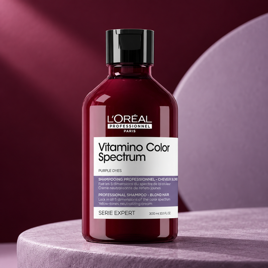 L’Oréal Vitamino Color Spectrum Purple Shampoo 300ml — studio product photograph