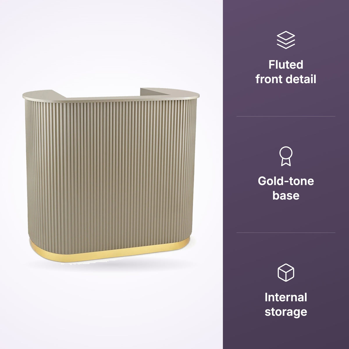 Lux Fluted Reception Desk Latte with Gold Base 120cm, view 2