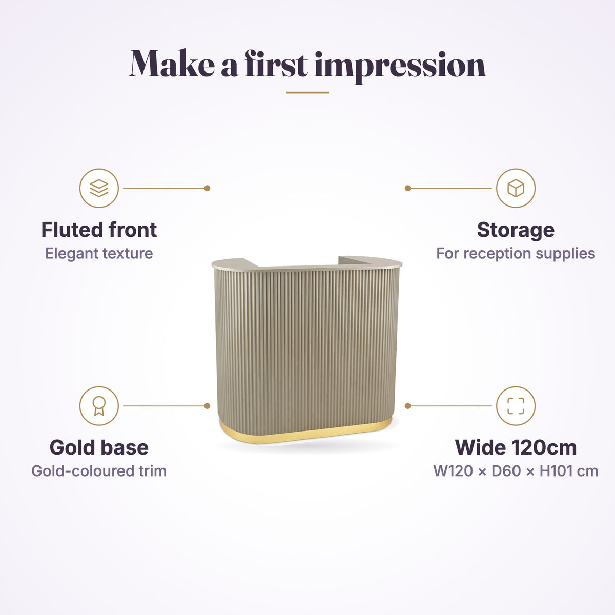 Lux Fluted Reception Desk Latte with Gold Base 120cm, view 4