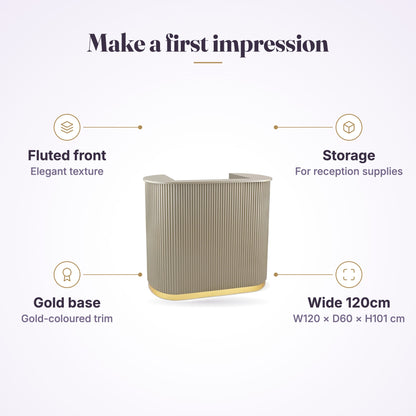 Lux Fluted Reception Desk Latte with Gold Base 120cm, view 4