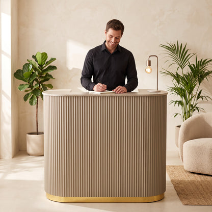 Lux Fluted Reception Desk Latte with Gold Base 120cm, view 3