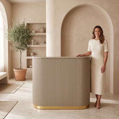 Lux Fluted Reception Desk Latte with Gold Base 120cm, view 5