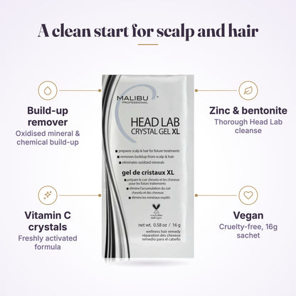 Malibu C Head Lab Crystal Gel XL Treatment 16g features infographic