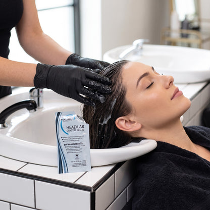 Malibu C Head Lab Crystal Gel XL Treatment 16g in use