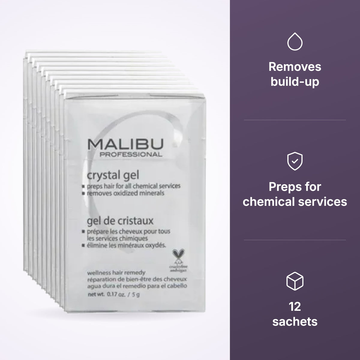 Malibu C Wellness Treatments Crystal Gel 12pc key benefits infographic