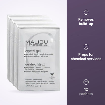 Malibu C Wellness Treatments Crystal Gel 12pc key benefits infographic