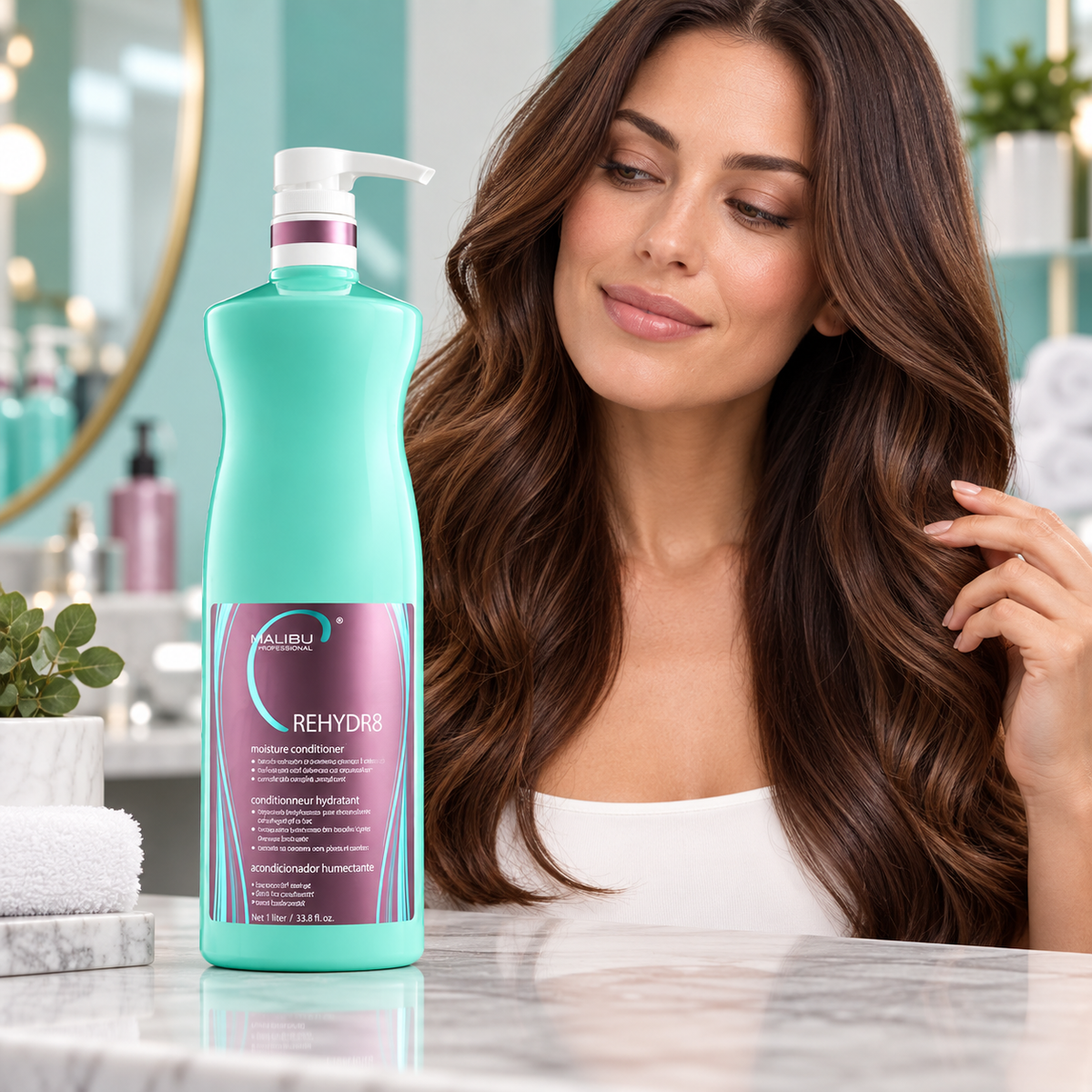 Malibu C Rehydrate8 Moisture Conditioner 1L — model or professional use scene