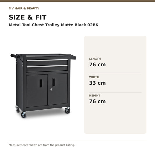 Metal Tool Chest Trolley Matte Black 02BK dimensions: Length: 76 cm; Width: 33 cm; Height: 76 cm