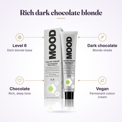 MOOD Color Cream 6.86 Dark Chocolate Blonde 100ml, key features graphic