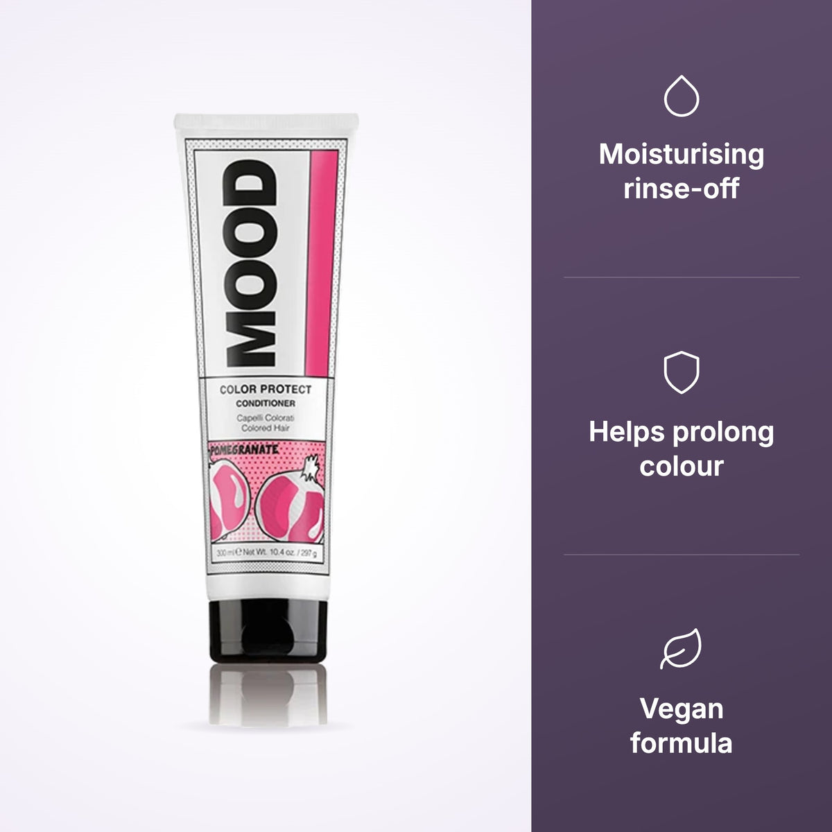 MOOD Color Protect Conditioner 290ml key benefits infographic
