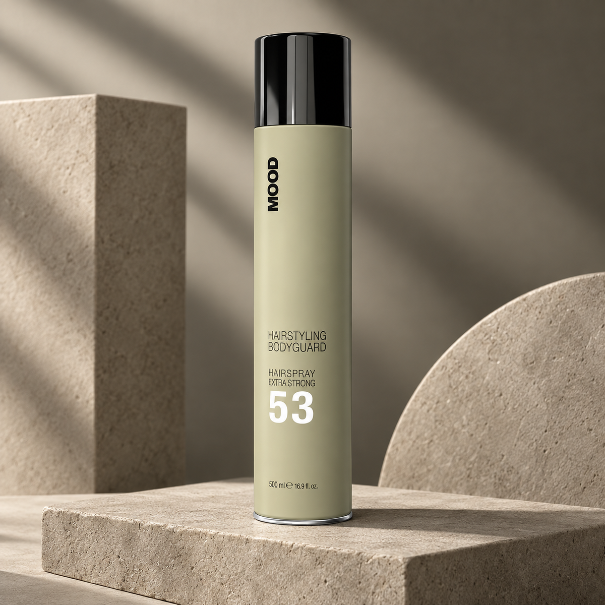 MOOD 53 Hairspray Extra Strong 500ml — studio product photograph