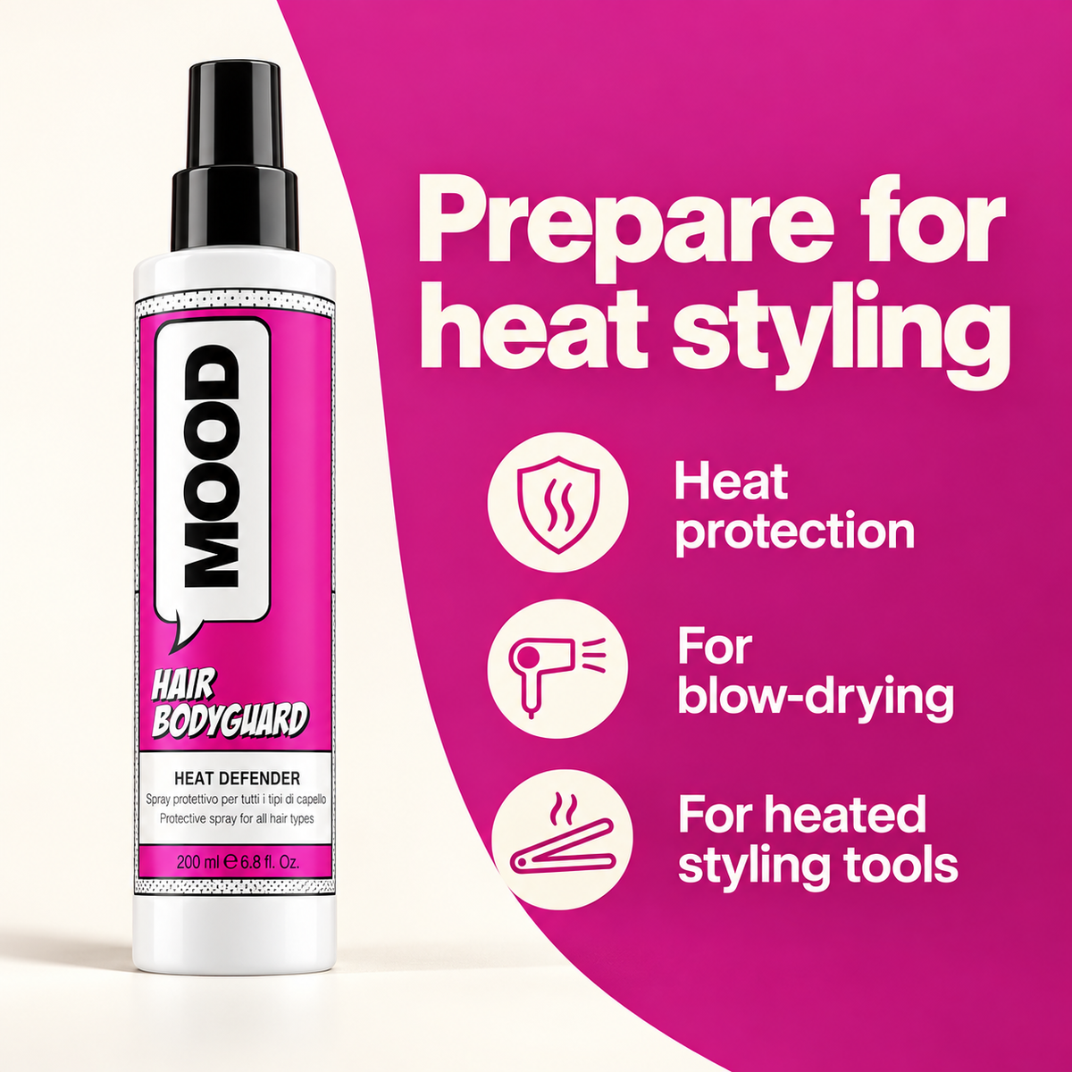 MOOD Hair Bodyguard Heat Defender 200ml — key product benefits