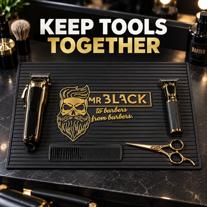 Mr Black Bearded Skull Barber Tool Mat – keeps barber tools together