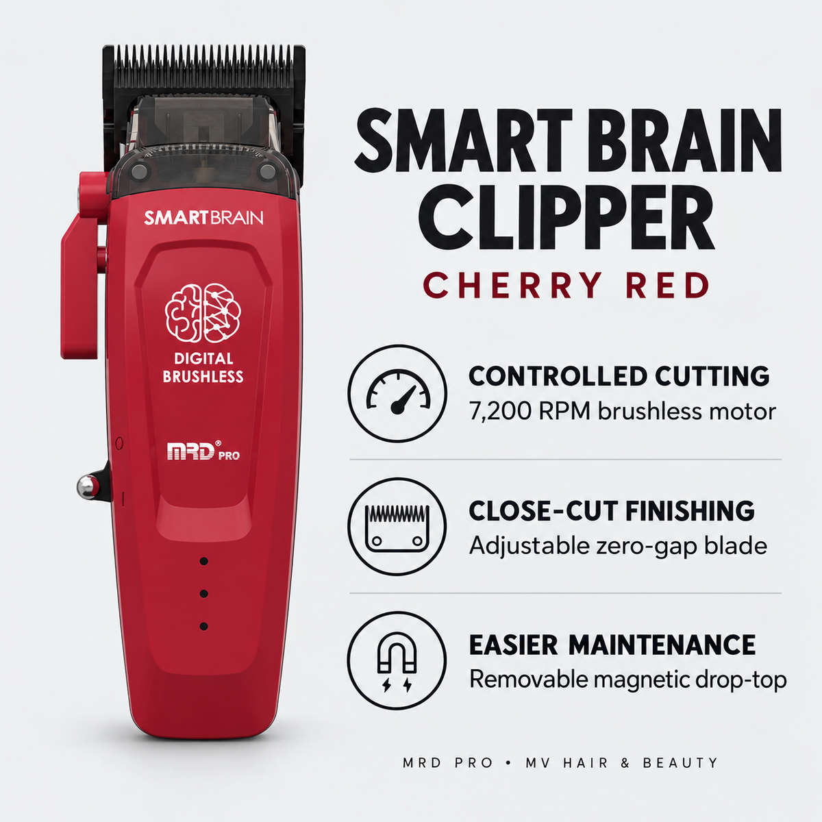 MRD Pro Smart Brain Cordless Clipper – Cherry Red – key benefits and features