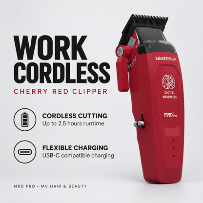 MRD Pro Smart Brain Cordless Clipper – Cherry Red – cordless runtime and charging benefits