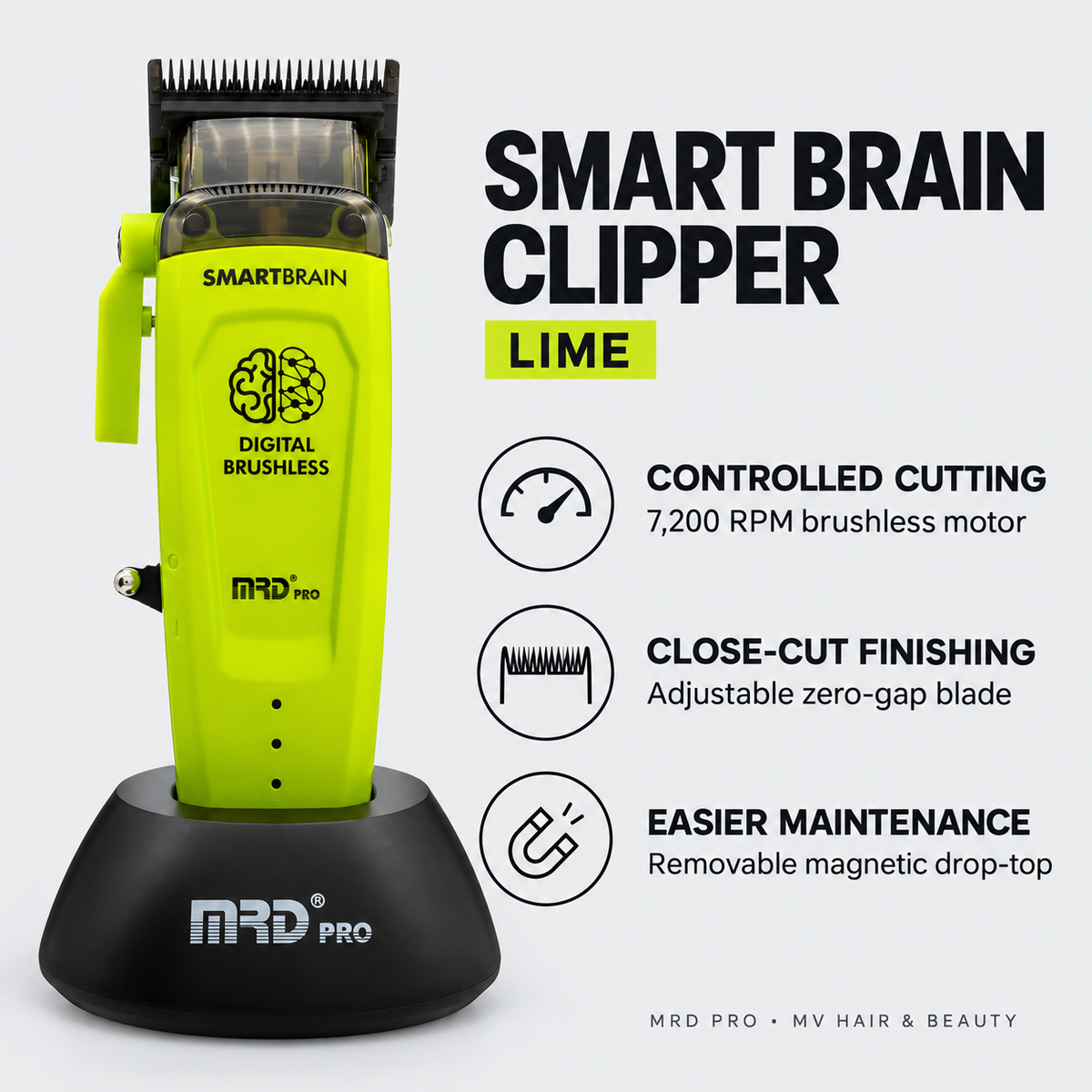 MRD Pro Smart Brain Cordless Clipper – Lime – key benefits and features