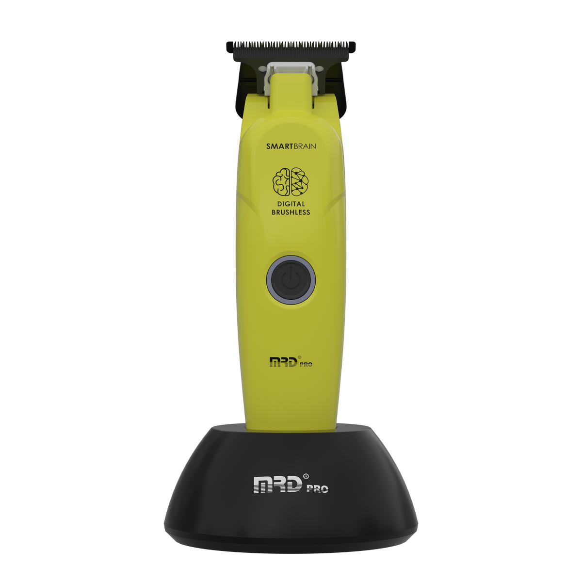 MRD Pro Smart Brain Precision BLDC Motor Trimmer in green on charging dock