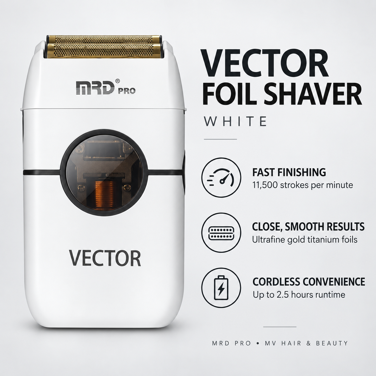 MRD Pro Vector Foil Shaver – White – key benefits and features