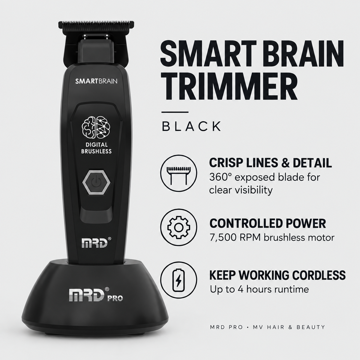 MRD Pro Smart Brain Cordless Trimmer – Black – key benefits and features