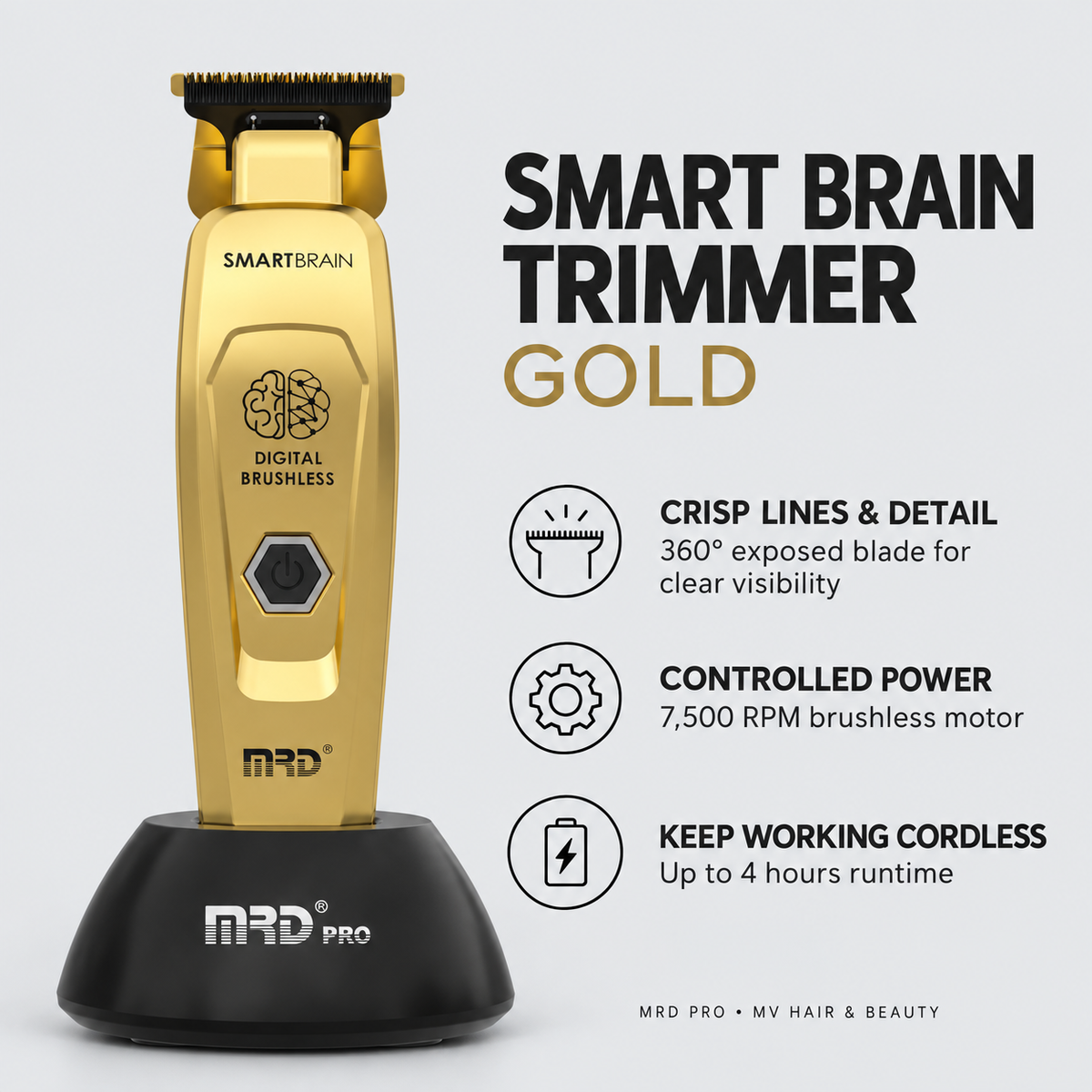 MRD Pro Smart Brain Cordless Trimmer – Gold – key benefits and features
