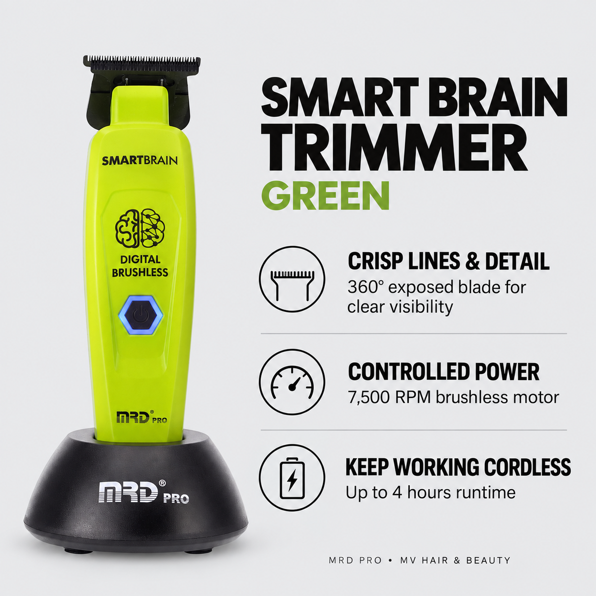 MRD Pro Smart Brain Cordless Trimmer – Green – key benefits and features