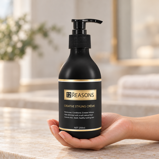 12 Reasons Creative Styling Crème 250ml held upright, showing the pump and front label.
