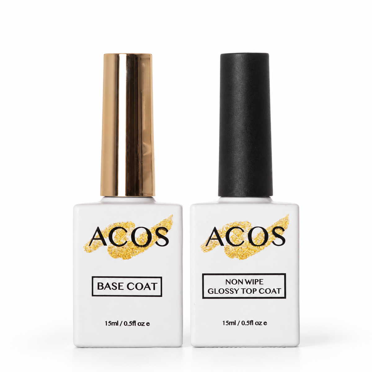 ACOS single duo with one 15ml Gel Base Coat and one 15ml Non-Wipe Glossy Top Coat on white