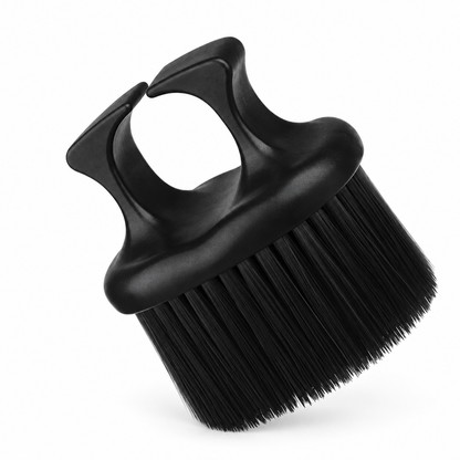 Single black finger-ring neck duster brush on a white background