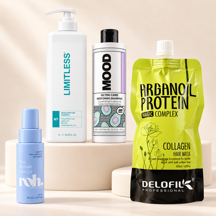 Hair care from Limitless, MOOD, DELOFIL and roh.: shampoo, collagen hair mask and hair oil