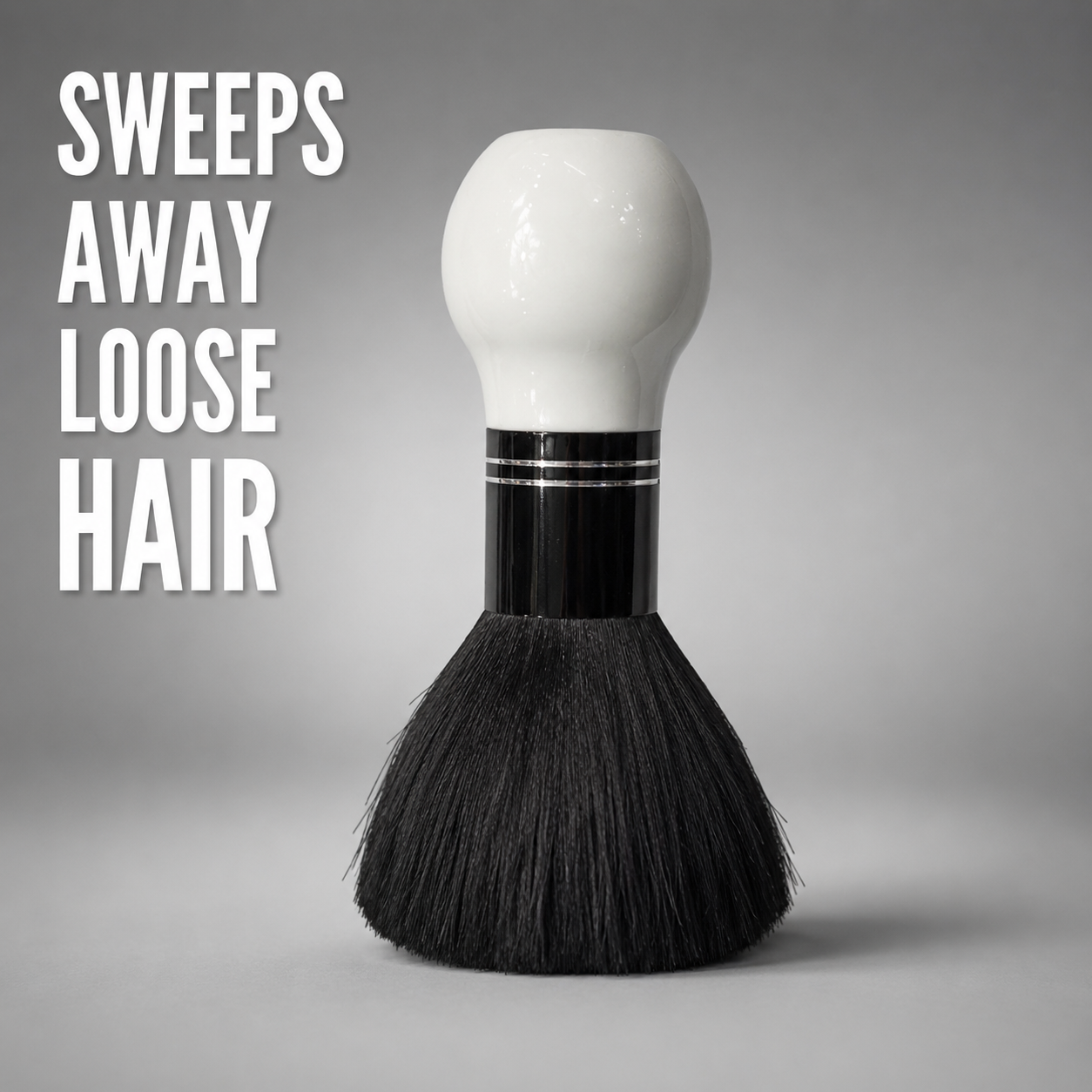 MV dusting brush benefit graphic: sweeps away loose hair