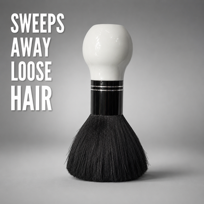 MV dusting brush benefit graphic: sweeps away loose hair