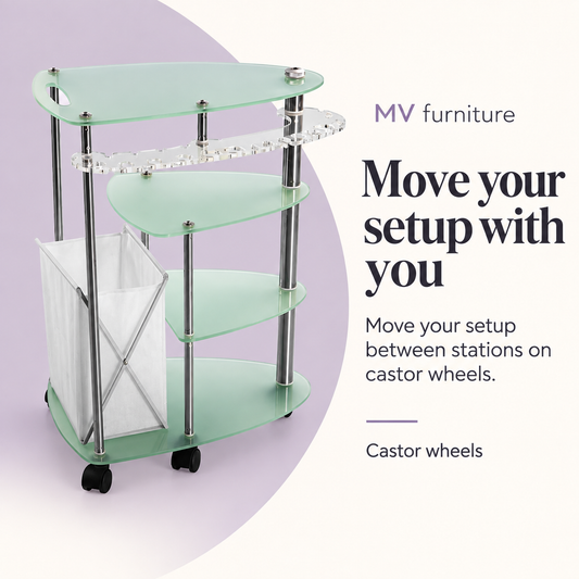 Odessa Beauty Trolley Z-977 — Move your setup with you. Move your setup between stations on castor wheels.