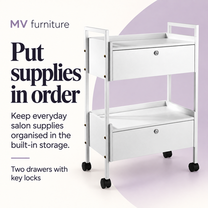 Rochelle Beauty Trolley HZ-938 — Put supplies in order. Two drawers with key locks.