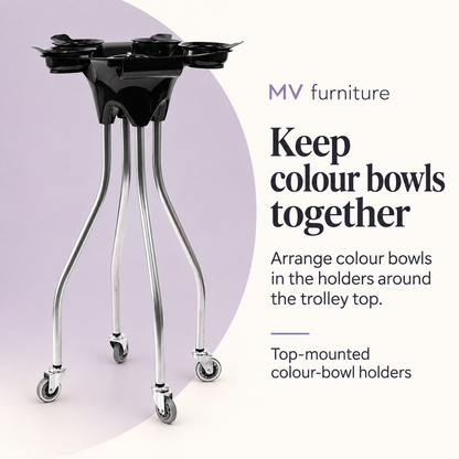 Rolla Colour Trolley MY999 — Keep colour bowls together. Arrange colour bowls in the holders around the trolley top.